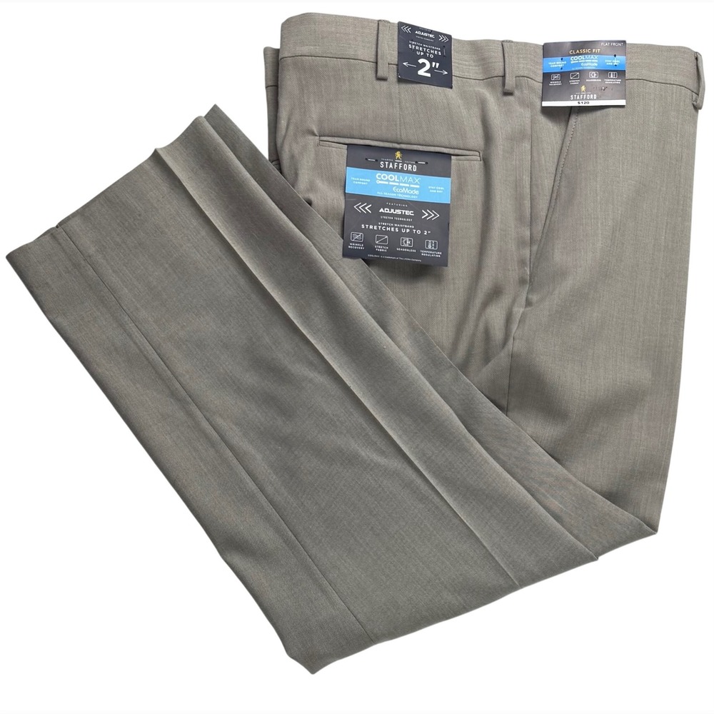 Stafford Mens Classic Fit Flat Front Suit Trouser Pants Coolmax Stretch  40x29